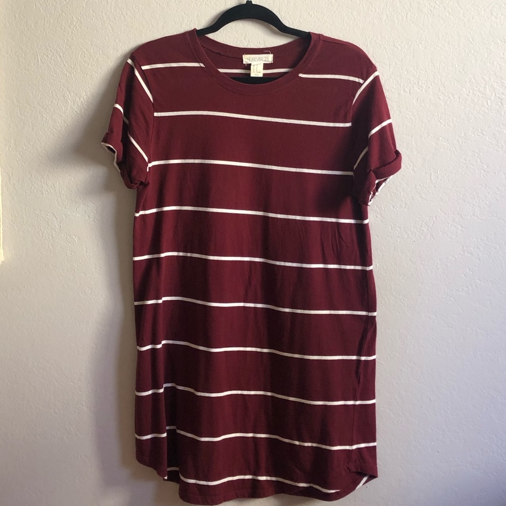 Striped Burgundy T-Shirt Dress